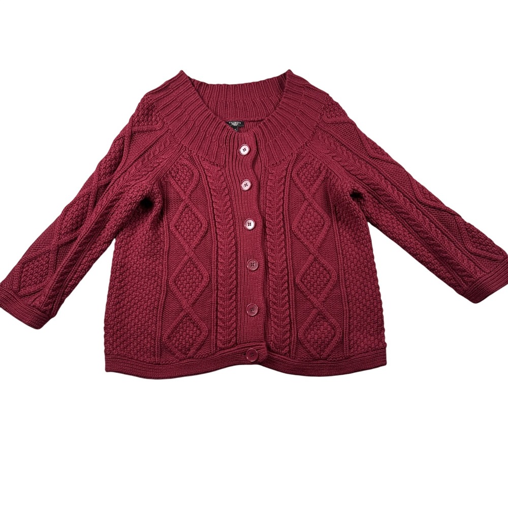 Talbots Cardigan Sweater Womens X Button Up Cable‎ Knit VERY HEAVY Fisherman
